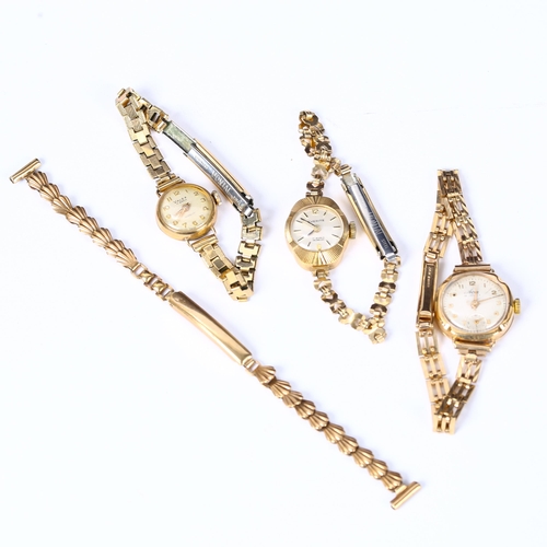 68 - 3 x lady's 9ct gold watches, comprising Avia, Everite and Valex, and an unmarked yellow metal watch ... 