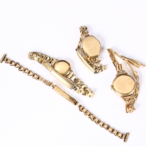 68 - 3 x lady's 9ct gold watches, comprising Avia, Everite and Valex, and an unmarked yellow metal watch ... 