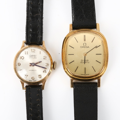 69 - 2 lady's wristwatches, comprising 9ct gold Camy and gold plated Omega De Ville quartz, only Camy wor... 