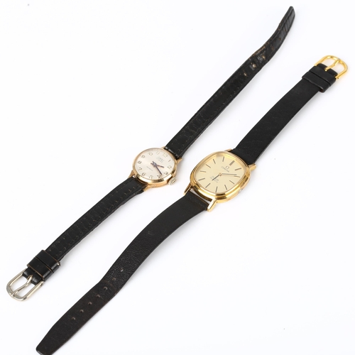 69 - 2 lady's wristwatches, comprising 9ct gold Camy and gold plated Omega De Ville quartz, only Camy wor... 