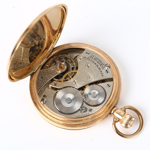 70 - WALTHAM - a 9ct gold ful hunter keyless wind pocket watch, white enamel dial with Roman numerals, bl... 