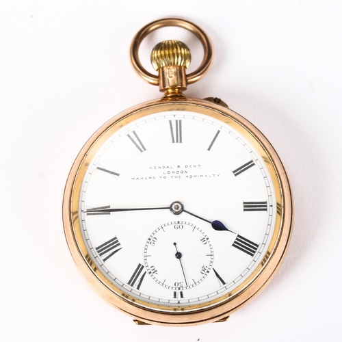 72 - An early 20th century 9ct gold open-face keyless-wind pocket watch, by Kendal & Dent of London, whit... 