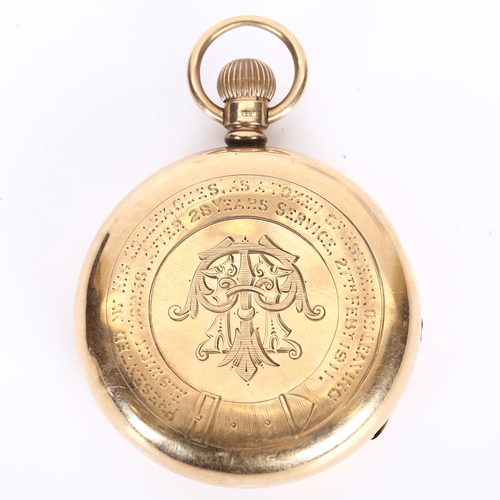 73 - WALTHAM - an early 20th century 9ct rose gold open-face keyless pocket watch, white enamel dial with... 