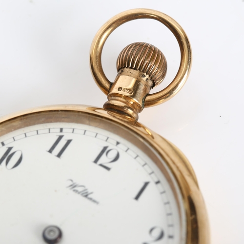 73 - WALTHAM - an early 20th century 9ct rose gold open-face keyless pocket watch, white enamel dial with... 