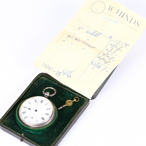 79A - A 19th century silver cased open-face key-wind pocket watch, by J W Benson, white enamel dial with R... 