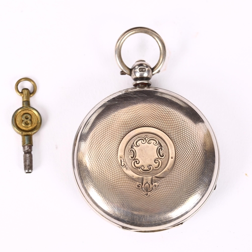 79A - A 19th century silver cased open-face key-wind pocket watch, by J W Benson, white enamel dial with R... 