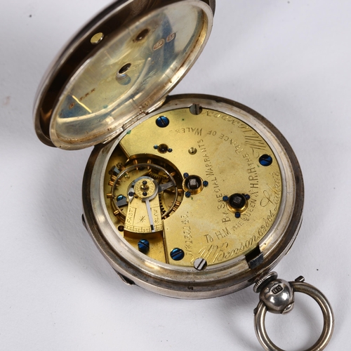 79A - A 19th century silver cased open-face key-wind pocket watch, by J W Benson, white enamel dial with R... 