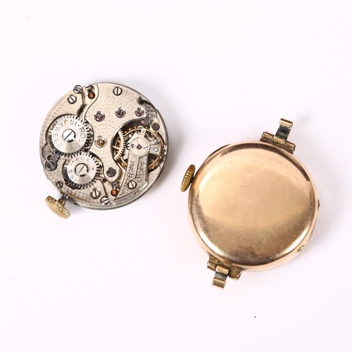 79B - 2 wristwatch heads, comprising lady's 9ct gold example and a Rolex watch movement, (2)