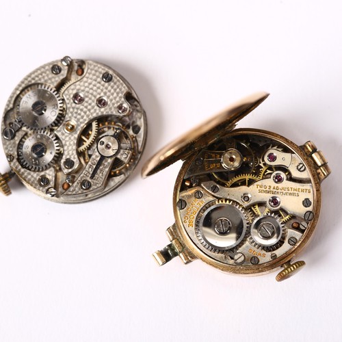 79B - 2 wristwatch heads, comprising lady's 9ct gold example and a Rolex watch movement, (2)