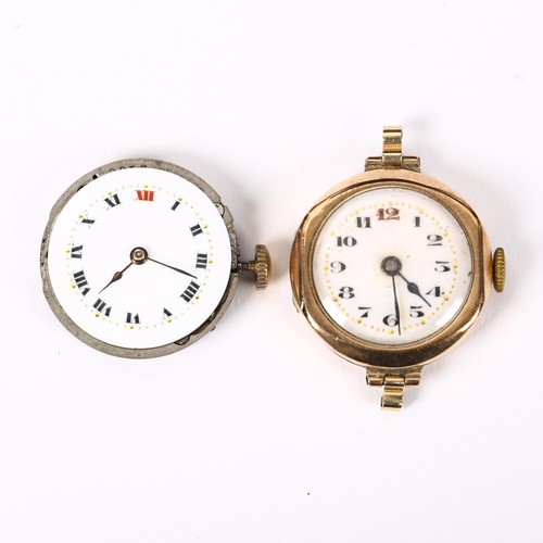 79B - 2 wristwatch heads, comprising lady's 9ct gold example and a Rolex watch movement, (2)