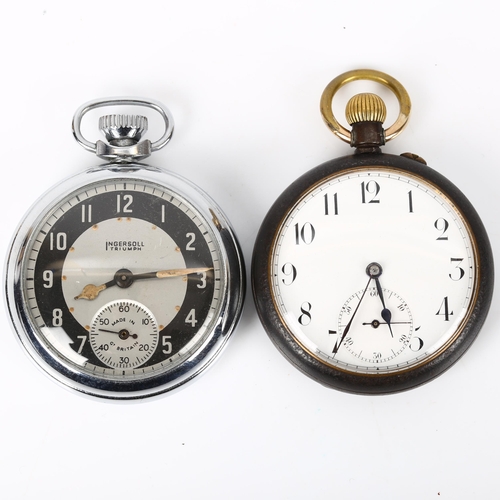 79E - 2 pocket watches, comprising gunmetal example and Ingersoll Triumph, both working order (2)