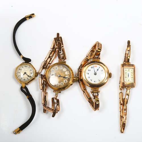 79G - 4 x lady's gold wristwatches, including 18ct example with unmarked strap, 27.7g gross, 9ct example w... 