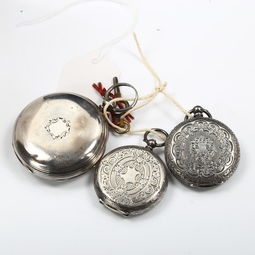 79H - 3 x silver cased pocket watches, including 1855 example, all not currently working (3)