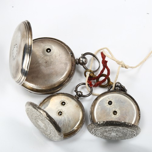 79H - 3 x silver cased pocket watches, including 1855 example, all not currently working (3)