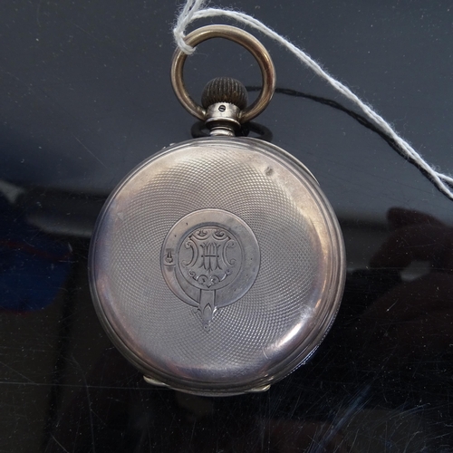 1096 - A 19th century Continental engine turned silver-cased top-wind pocket watch, with Roman numerals, mo... 