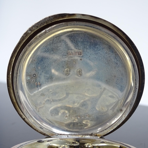 1096 - A 19th century Continental engine turned silver-cased top-wind pocket watch, with Roman numerals, mo... 