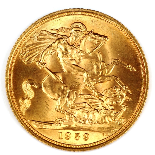 102 - An Elizabeth II 1959 gold full sovereign coin, 7.9g