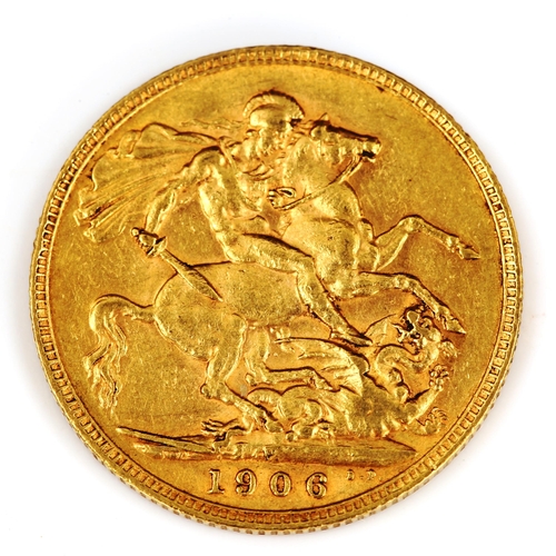 106 - An Edward VII 1906 gold full sovereign coin, Perth Mint, 7.9g