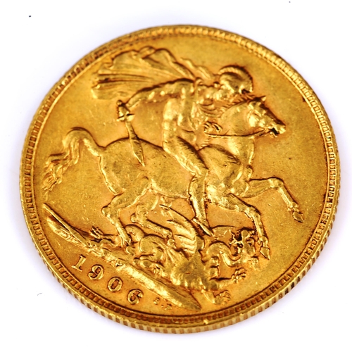 106 - An Edward VII 1906 gold full sovereign coin, Perth Mint, 7.9g