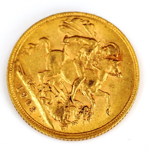 107 - An Edward VII 1903 gold full sovereign coin, 7.9g