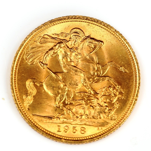 109 - An Elizabeth II 1958 gold full sovereign coin, 7.9g