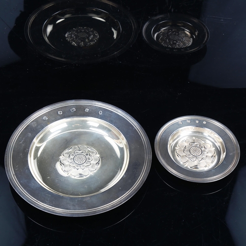 160 - A graduated pair of Elizabeth II silver Tudor Rose armada dishes, by C J Vander Ltd, hallmarks Londo... 