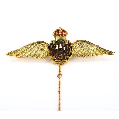 171 - A 9ct gold enamel RAF Wings sweetheart brooch, length 44.3mm, 4.4g