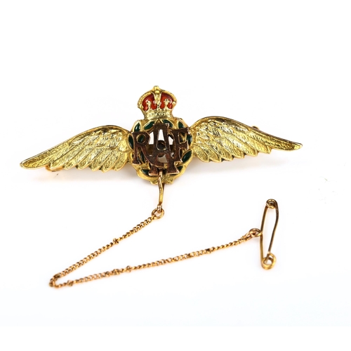 171 - A 9ct gold enamel RAF Wings sweetheart brooch, length 44.3mm, 4.4g