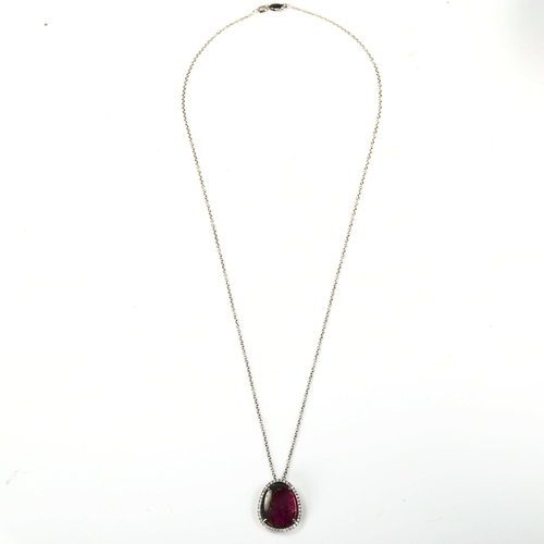 174 - A modern 18ct white gold watermelon tourmaline and diamond cluster pendant necklace, by AVS Designs,... 