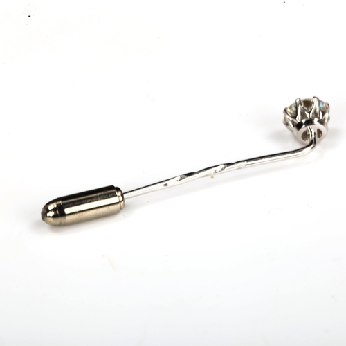 175 - A 1ct solitaire diamond stickpin, unmarked white metal settings with modern round brilliant cut diam... 