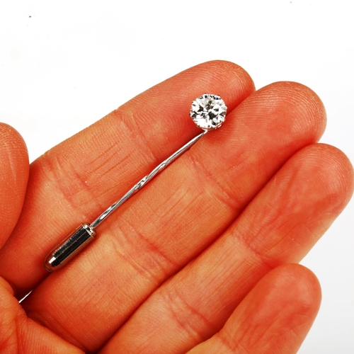 175 - A 1ct solitaire diamond stickpin, unmarked white metal settings with modern round brilliant cut diam... 