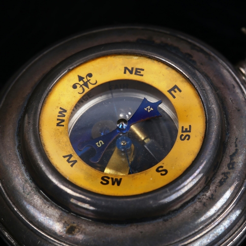 181 - A rare late Victorian novelty silver combination pocket barometer and compass, the lid with inset co... 