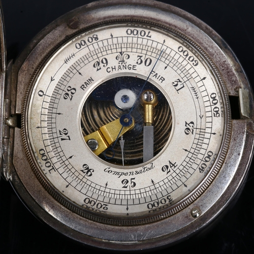 181 - A rare late Victorian novelty silver combination pocket barometer and compass, the lid with inset co... 