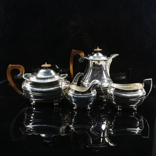 184 - A George VI silver 4-piece tea and coffee set, comprising teapot, hot water jug, 2-handled sugar bow... 