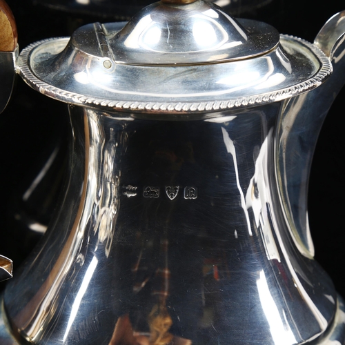 184 - A George VI silver 4-piece tea and coffee set, comprising teapot, hot water jug, 2-handled sugar bow... 