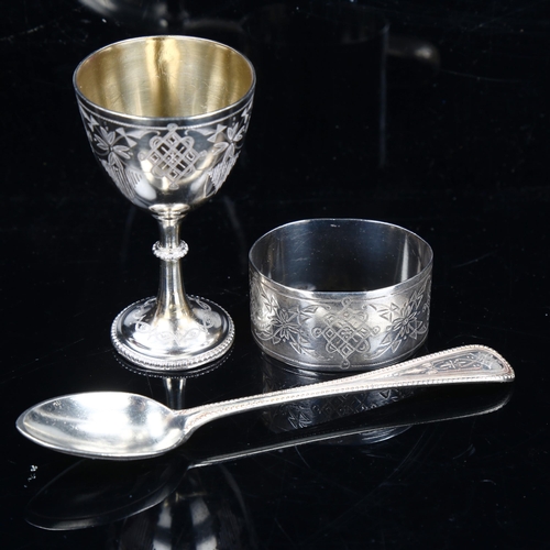 209 - A Mappin & Webb Victorian silver 3-piece christening set, comprising small chalice spoon and napkin ... 