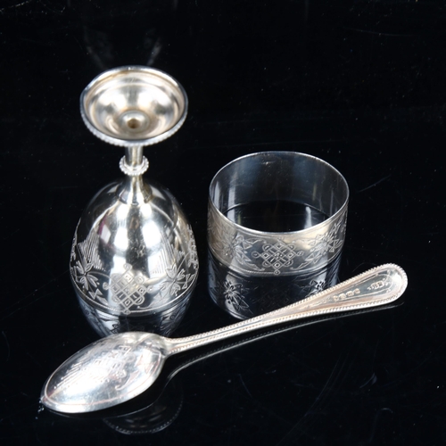 209 - A Mappin & Webb Victorian silver 3-piece christening set, comprising small chalice spoon and napkin ... 