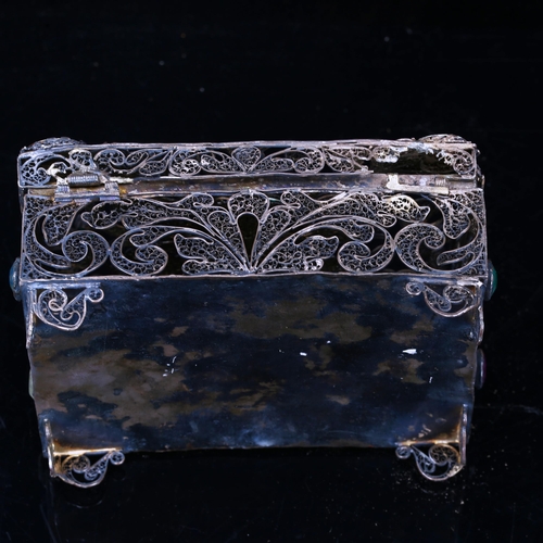 214 - A large 17th century German silver filigree casket, set with hand painted enamel plaques and coloure... 