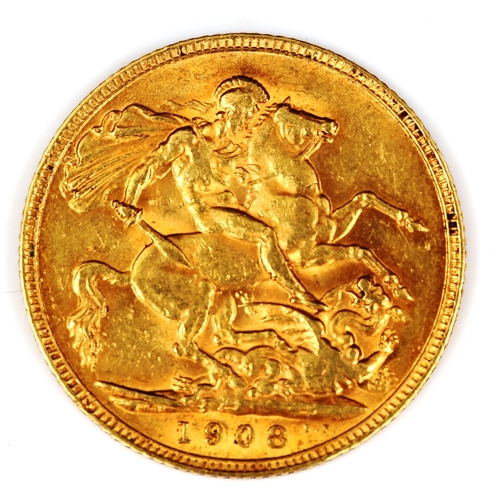 83 - An Edward VII 1908 gold full sovereign coin, 7.9g