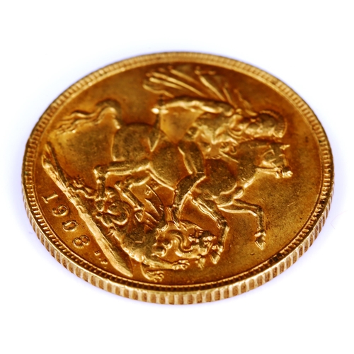 83 - An Edward VII 1908 gold full sovereign coin, 7.9g