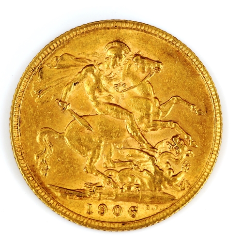 95 - An Edward VII 1906 gold full sovereign coin, 7.9g