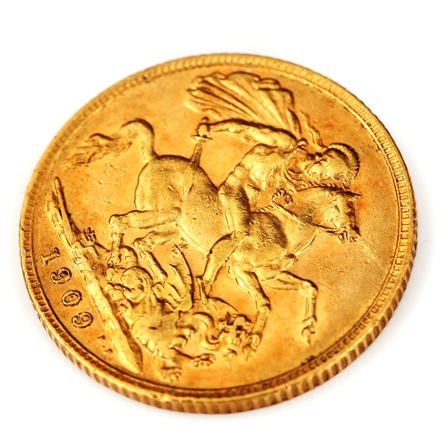 96 - An Edward VII 1909 gold full sovereign coin, 7.9g