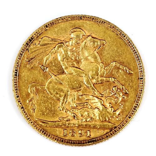 97 - A Victoria 1891 gold full sovereign coin, Jubilee Head, 7.9g