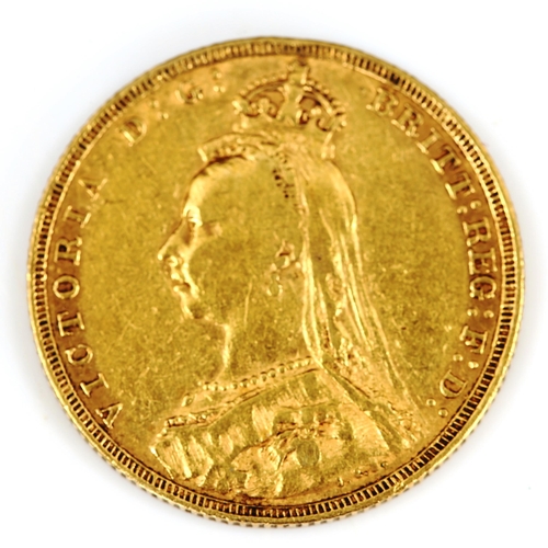 97 - A Victoria 1891 gold full sovereign coin, Jubilee Head, 7.9g