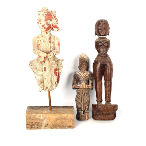 1024 - 3 Indian carved wood figures, largest height 37cm