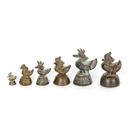 1045 - 6 Chinese bronze bird design opium weights, largest height 7cm