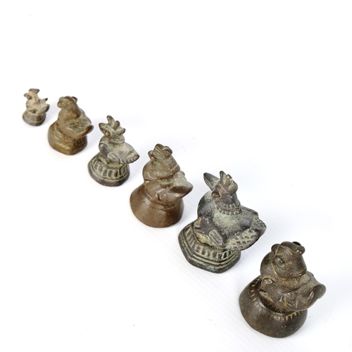 1045 - 6 Chinese bronze bird design opium weights, largest height 7cm