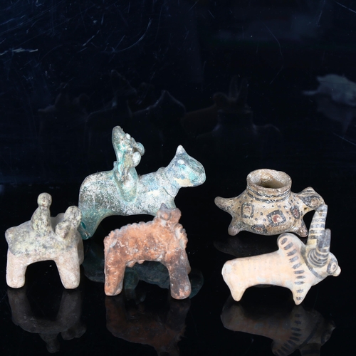 1076 - A group of Archaic style ceramic figures, including Indus Valley bull (5)