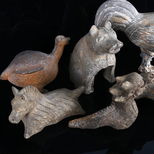 1079 - A group of Chinese Archaic style pottery animals, largest cockerel height 22cm (6)