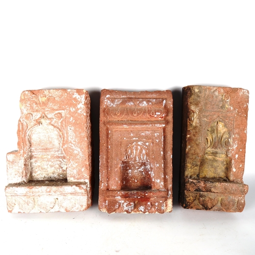 1090 - 3 Indian Jaisalmer sandstone shrine lamp niches, 19th century, length 33cm (3)